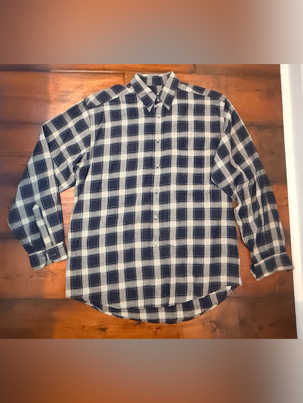 Ermenegildo Zegna Navy and White Plaid Button-Down Shirt